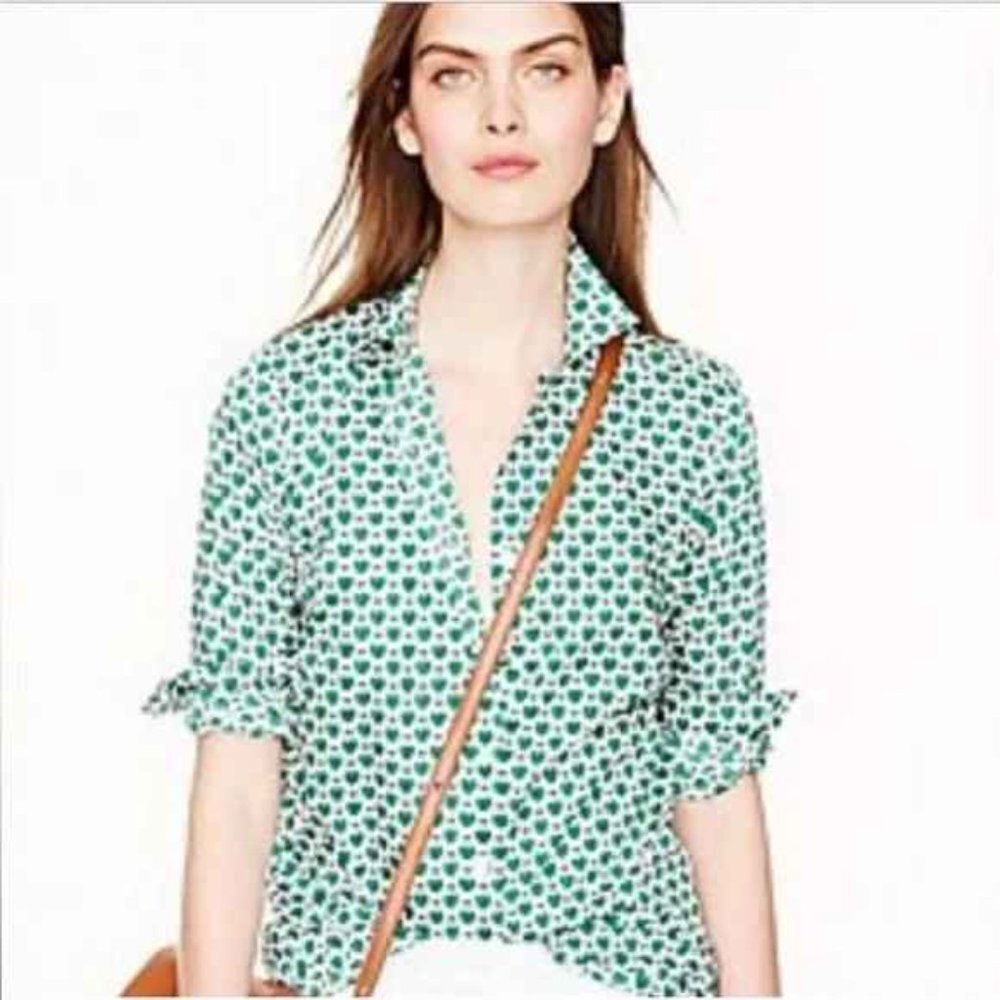 J. Crew Perfect Cotton Button Down Hearts and Bees - Size 2 EXCELLENT